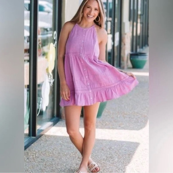 Free People Desert Days Dramatic Orchid Mini Tier Dress Prairie Sundress Medium - Picture 2 of 9